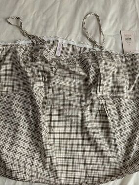 Madison Cream and Brown Plaid Lace-Trim Cami